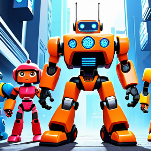 Home 15 **
Prompt: A group of diverse and expressive Hello Carbot robot characters, each showcasing unique personalities and abilities, standing together in a dynamic pose. The background features a vibrant, action-packed scene that hints at exciting adventures and teamwork. Style: Children's cartoon, bright colors, detailed animation.
**