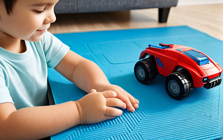 A young child, fully clothed in modest, comfortable attire, intensely focused on transforming a vibrant Hello Carbot toy from vehicle to robot mode on a clean, light-colored play mat in a brightly lit room. The child's hands are carefully manipulating the toy, showing concentration and engagement. The scene emphasizes discovery and problem-solving through play. Professional product photography style, high resolution, soft natural lighting, safe for work, appropriate content, family-friendly, perfect anatomy, correct proportions, natural pose, well-formed hands, proper finger count, natural body proportions.