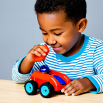 A happy young child, fully clothed in appropriate, comfortable attire, focused on transforming a brightly colored, robust 'Hello Carbot' robot toy from vehicle to robot mode. The child's hands are carefully manipulating the toy. The setting is a clean, well-lit play area, surrounded by other age-appropriate, family-friendly toys. The image showcases the toy's high-quality design and functionality. safe for work, appropriate content, fully clothed, modest clothing, family-friendly, perfect anatomy, correct proportions, natural pose, well-formed hands, proper finger count, natural body proportions, professional photography, high quality, sharp focus.
