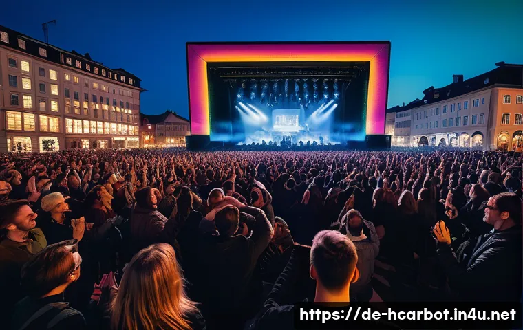 헬로카봇 시즌별 인기곡 - A vibrant concert scene featuring a diverse crowd of enthusiastic fans at a Helocarbot live event in...