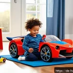 헬로카봇 유아용 완구 인기 순위 - A vibrant playroom scene featuring a young child happily transforming a colorful Hello Carbot robot ...
